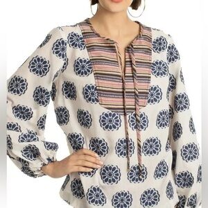 Trina Turk Women's White Mixed-Print Split-Neck